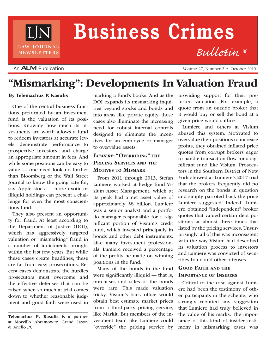 “Mismarking”: Developments in Valuation Fraud by Telemachus P