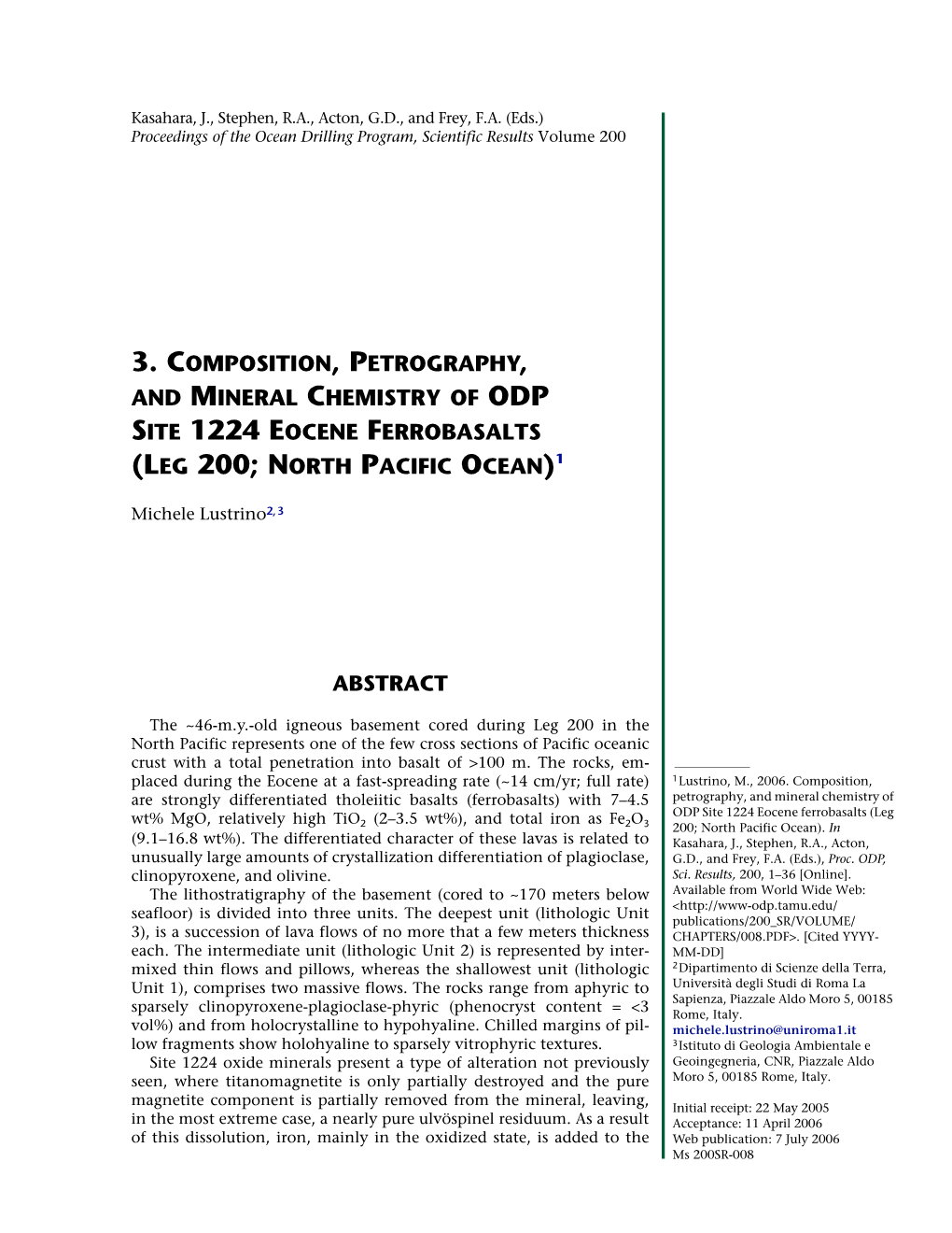 3. Composition, Petrography, and Mineral Chemistry of Odp Site 1224 Eocene Ferrobasalts (Leg 200; North Pacific Ocean)1