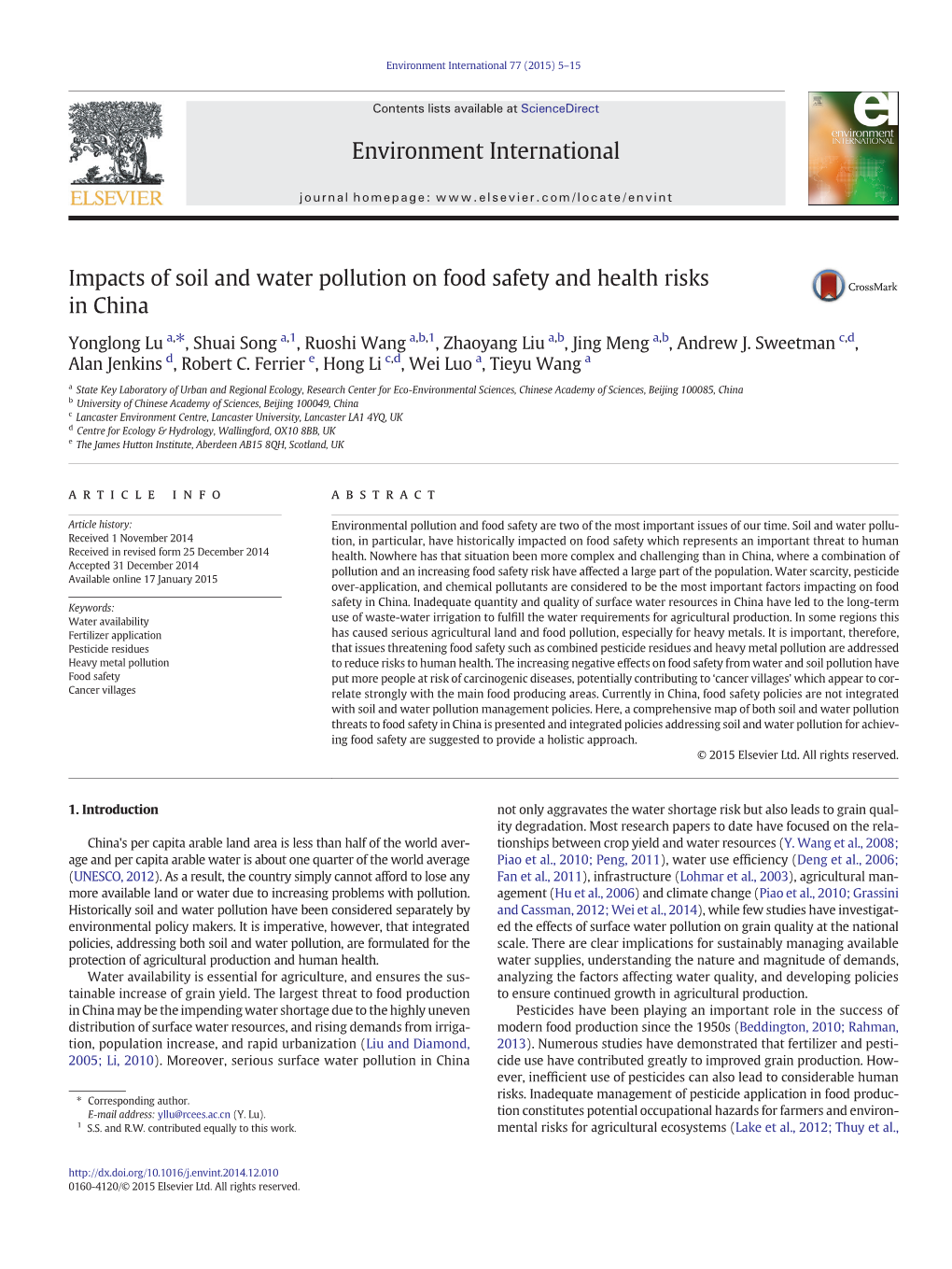 Impacts of Soil and Water Pollution on Food Safety and Health Risks in China