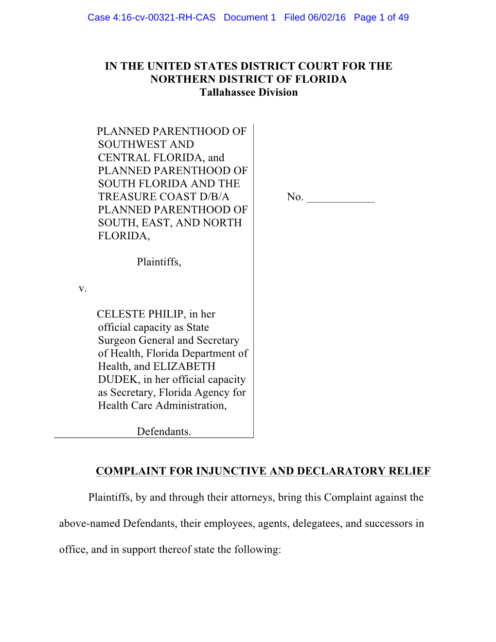 Planned Parenthood of Southwest and Central Florida Inc. V. Philip