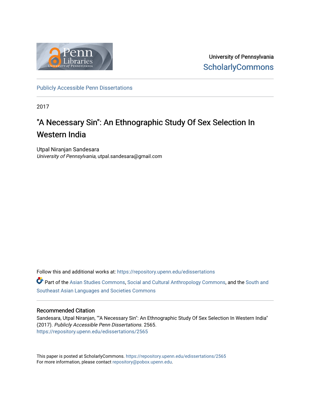 An Ethnographic Study of Sex Selection in Western India