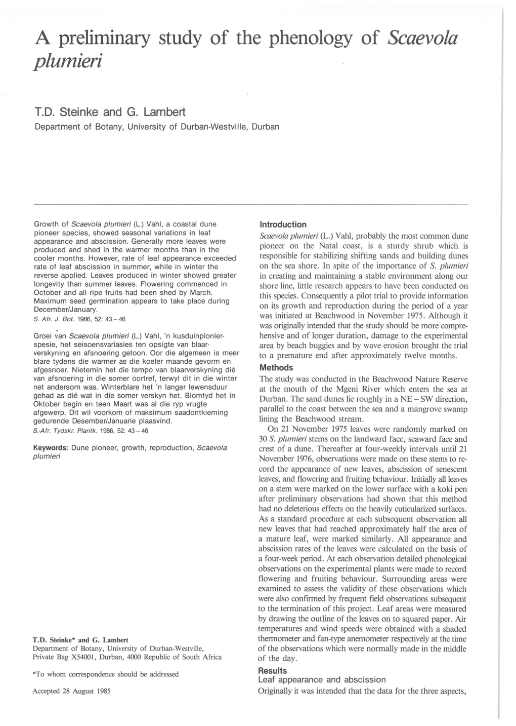 A Preliminary Study of the Phenology of Scaevola Plumieri