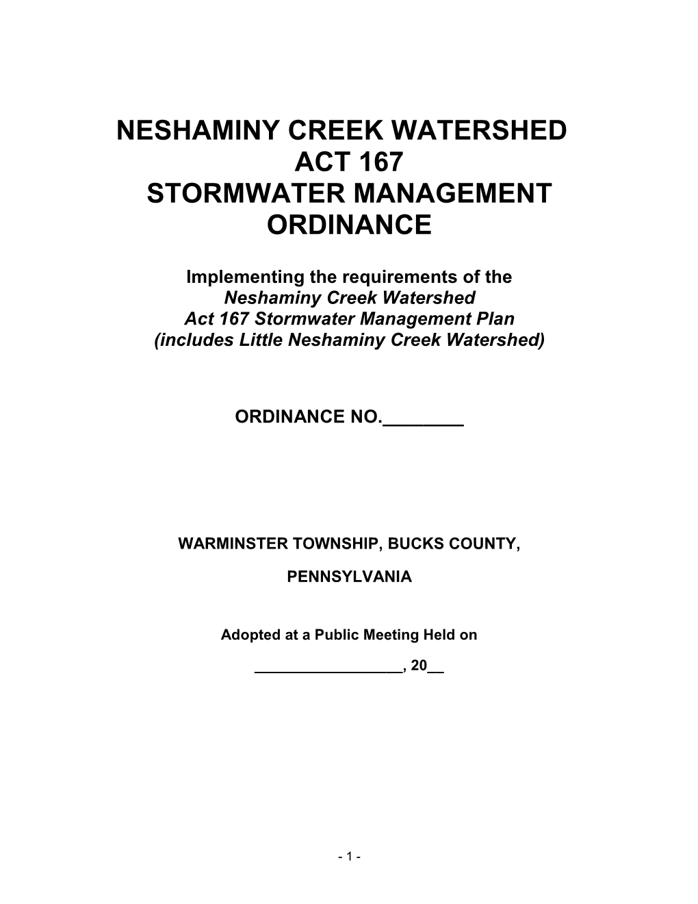 Neshaminy Act 167 Ordinance