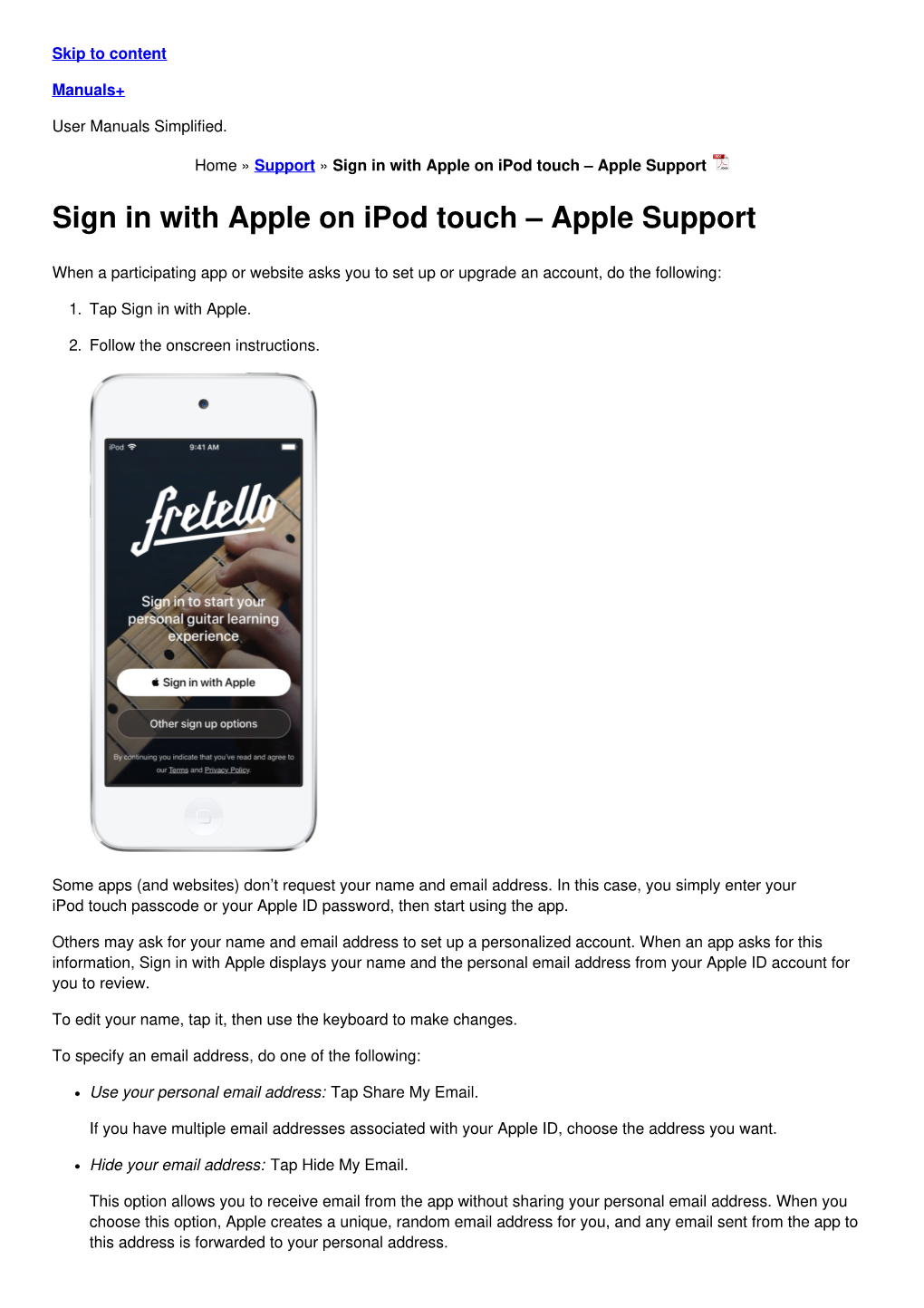 Sign in with Apple on Ipod Touch – Apple Support