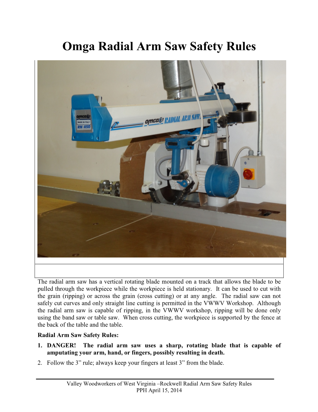 Omga Radial Arm Saw Safety Rules
