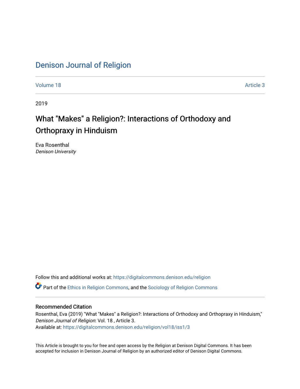 A Religion?: Interactions of Orthodoxy and Orthopraxy in Hinduism