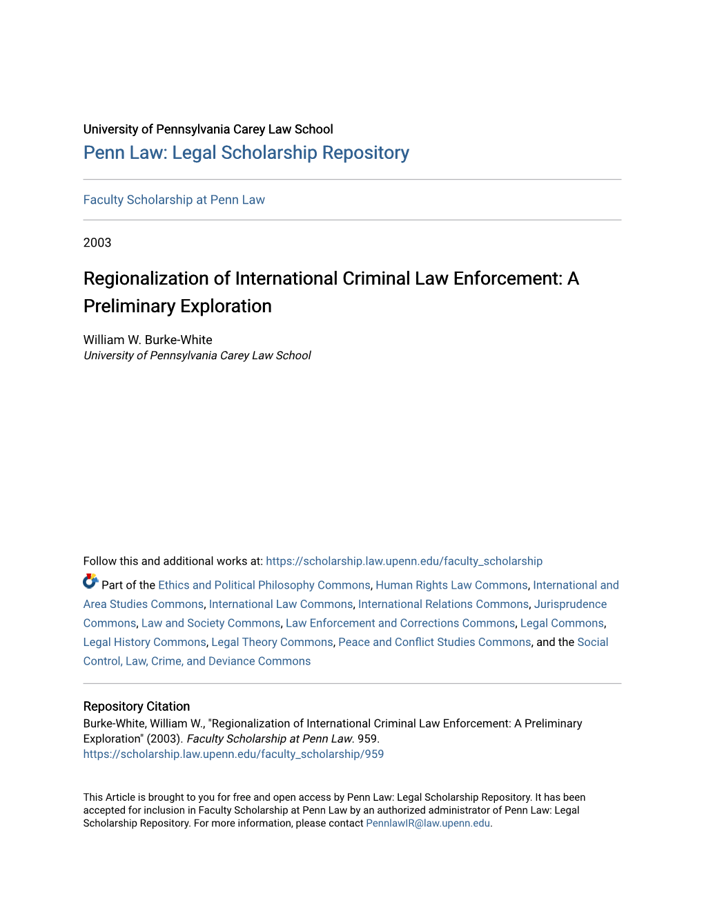 Regionalization of International Criminal Law Enforcement: a Preliminary Exploration