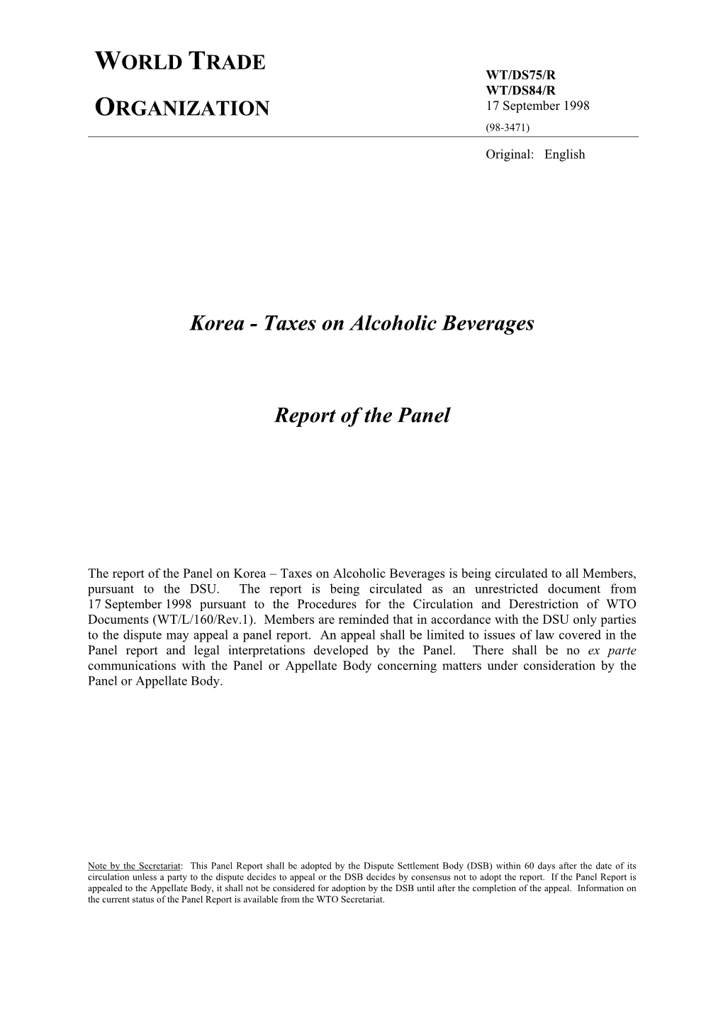 Taxes on Alcoholic Beverages Report of the Panel