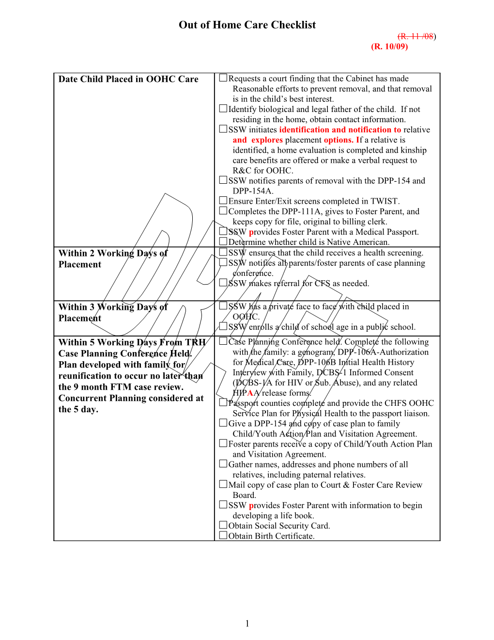 Out of Home Care Checklist