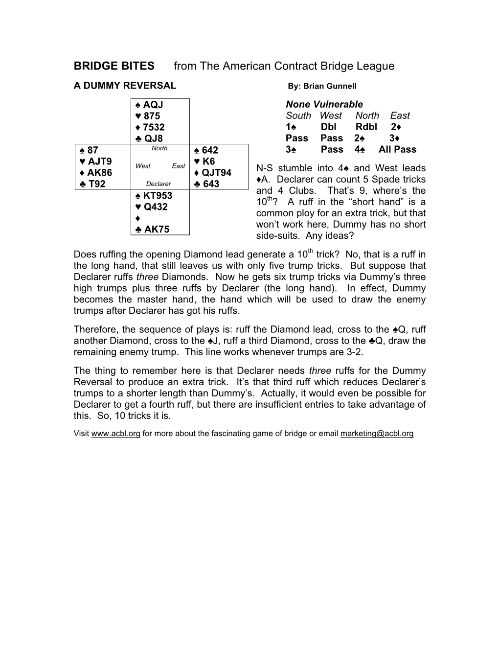 BRIDGE BITES from the American Contract Bridge League