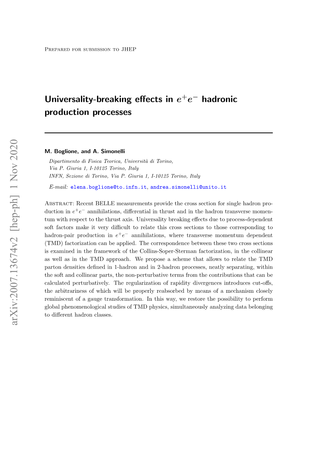 Arxiv:2007.13674V2 [Hep-Ph] 1 Nov 2020 Contents