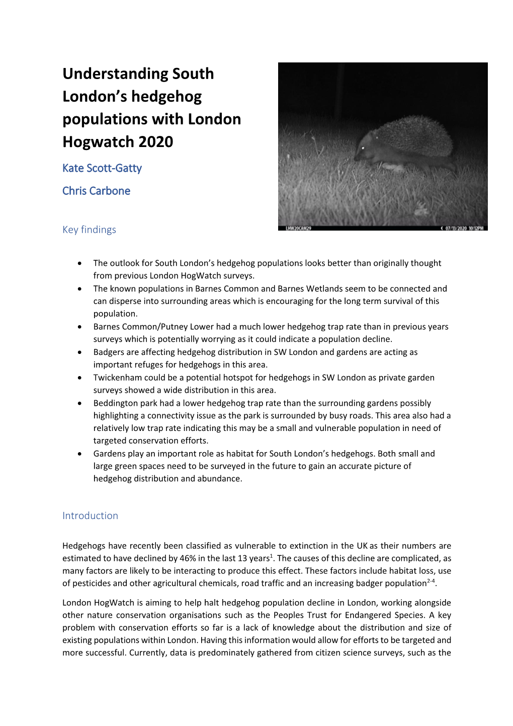 Understanding South London's Hedgehog Populations with London