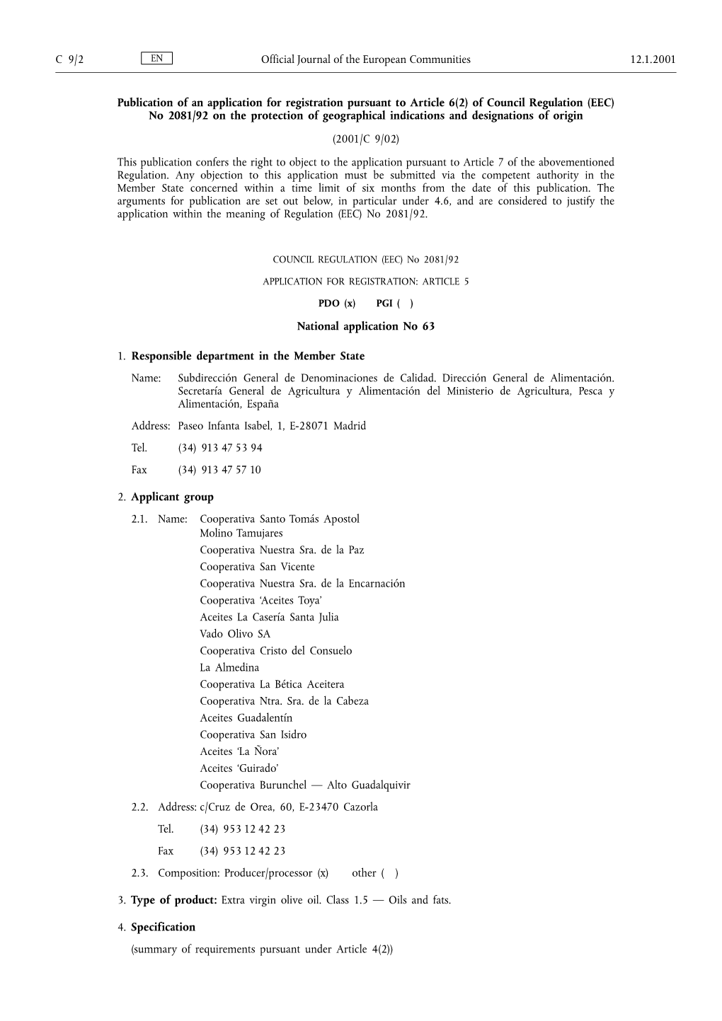 Of Council Regulation (EEC) No 2081/92 on the Protection of Geographical Indications and Designations of Origin