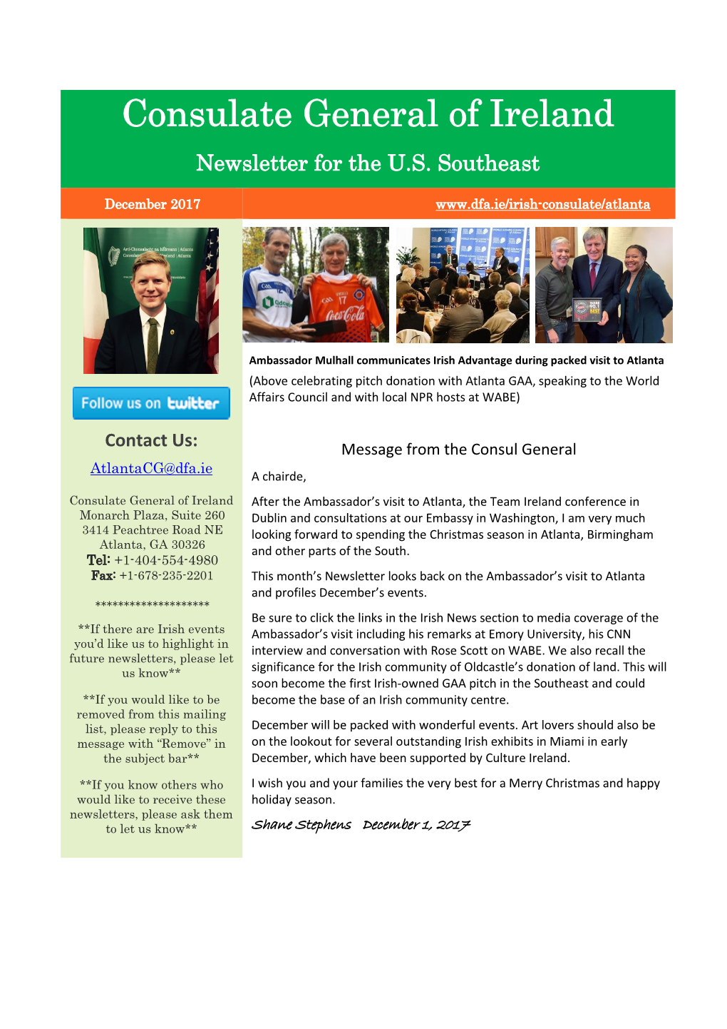 Consulate General of Ireland Newsletter for the U.S