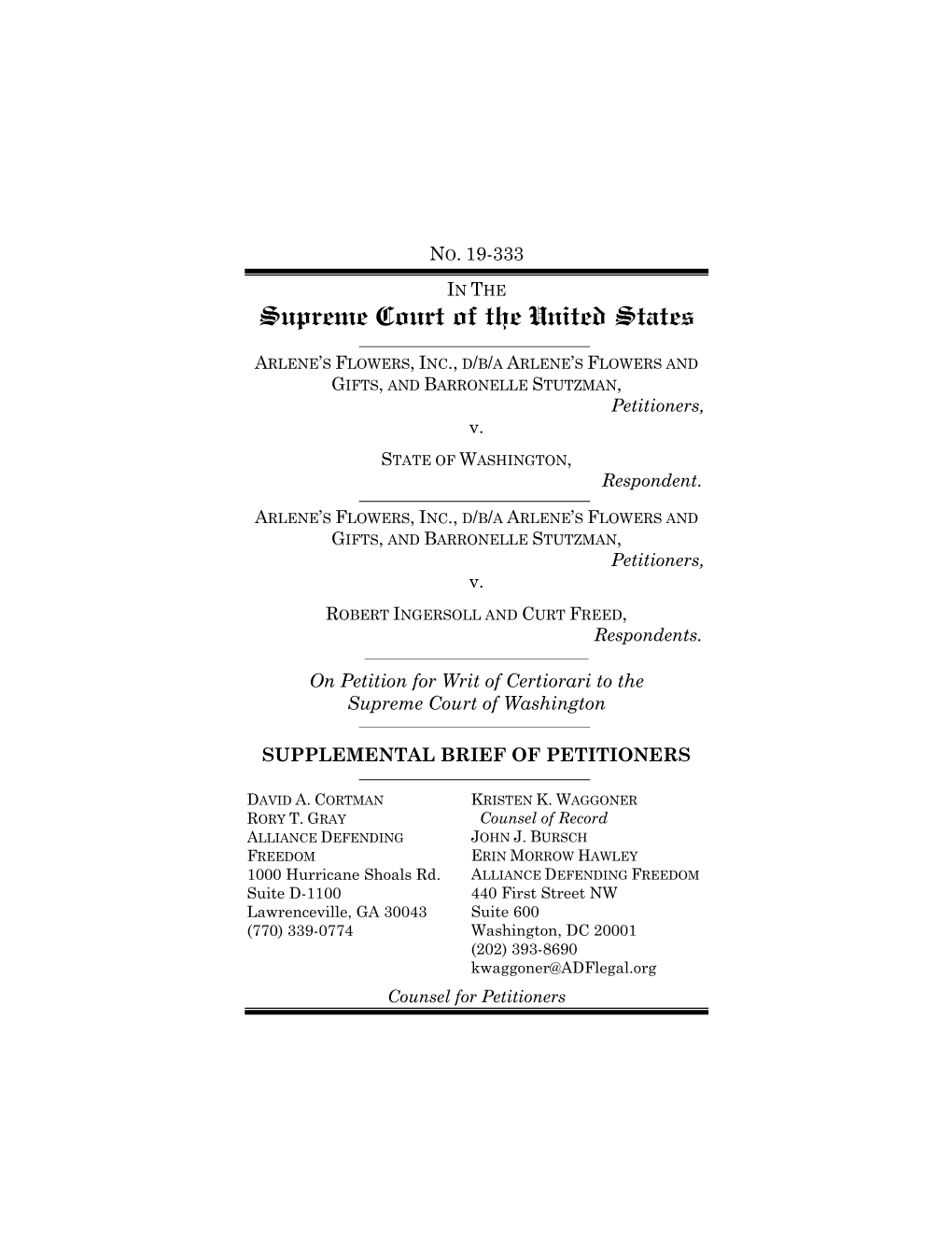 Supplemental Brief of Petitioners