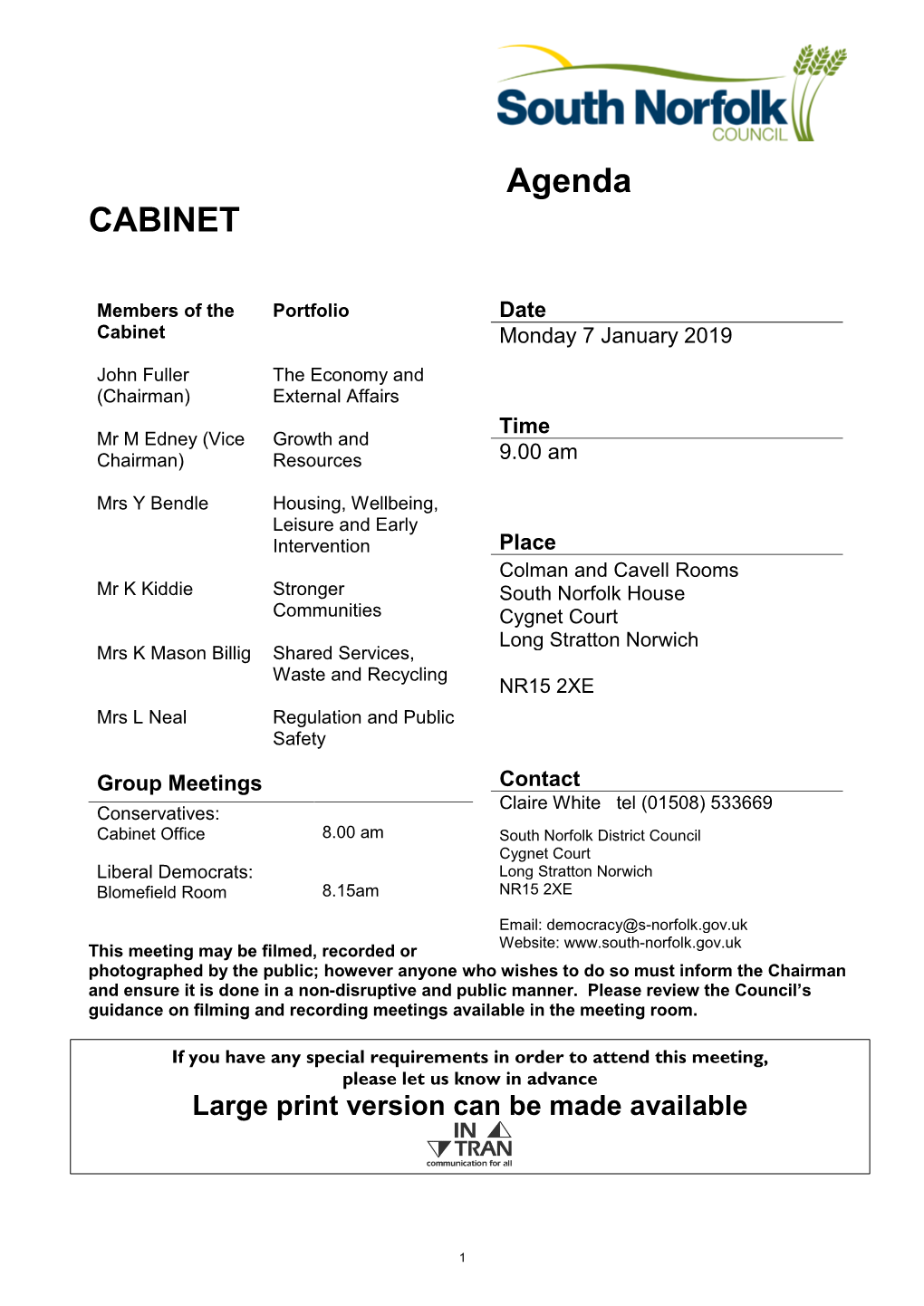 Agenda CABINET