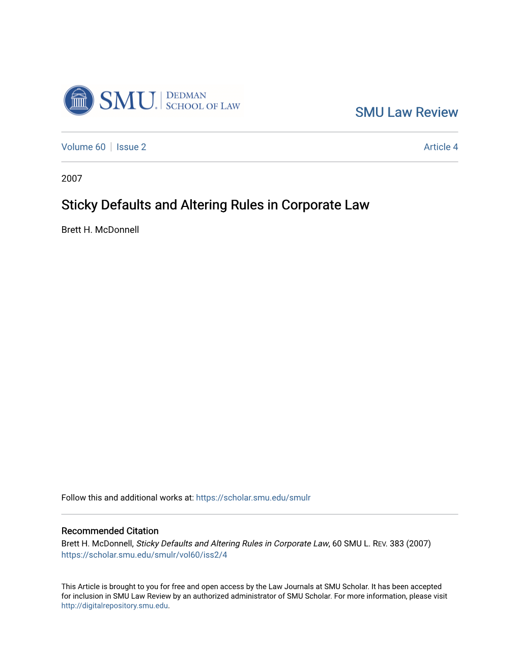 Sticky Defaults and Altering Rules in Corporate Law