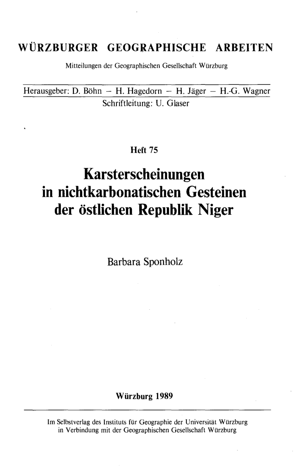 Karsterscheinungen in Nichtkarbonatischen Gesteinen Der Östlichen Republik Niger