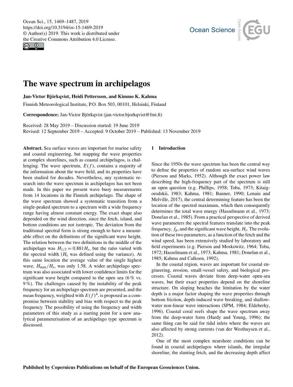 The Wave Spectrum in Archipelagos