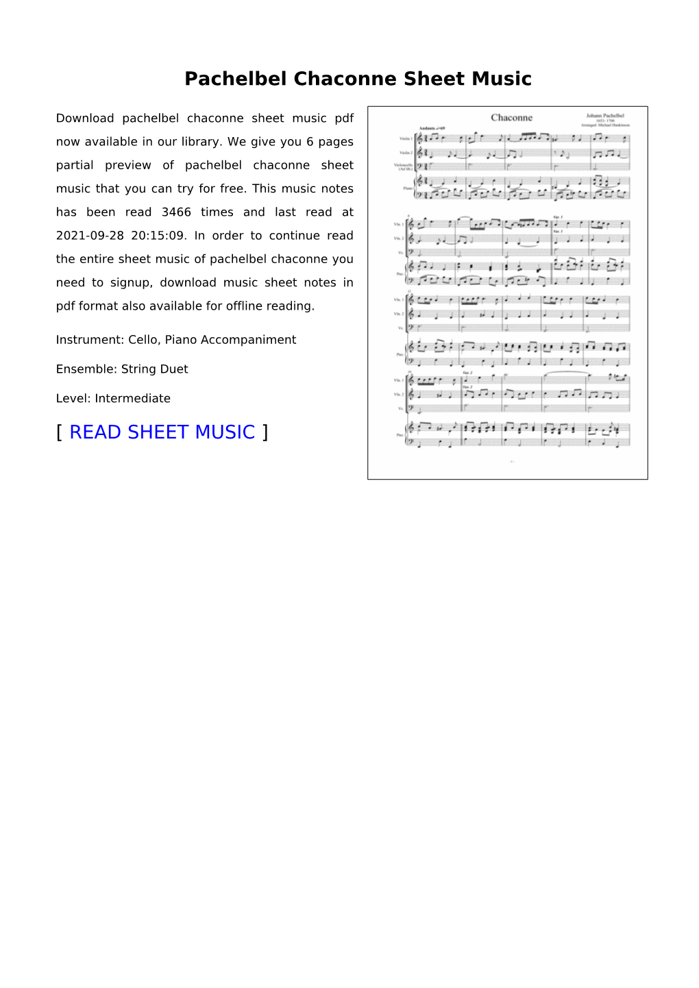 Pachelbel Chaconne Sheet Music