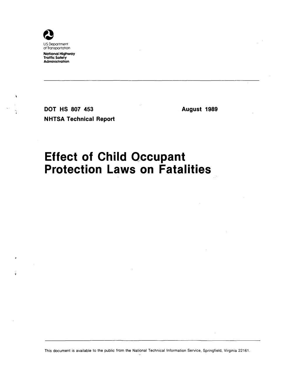 Effect of Child Occupant Protection Laws on Fatalities