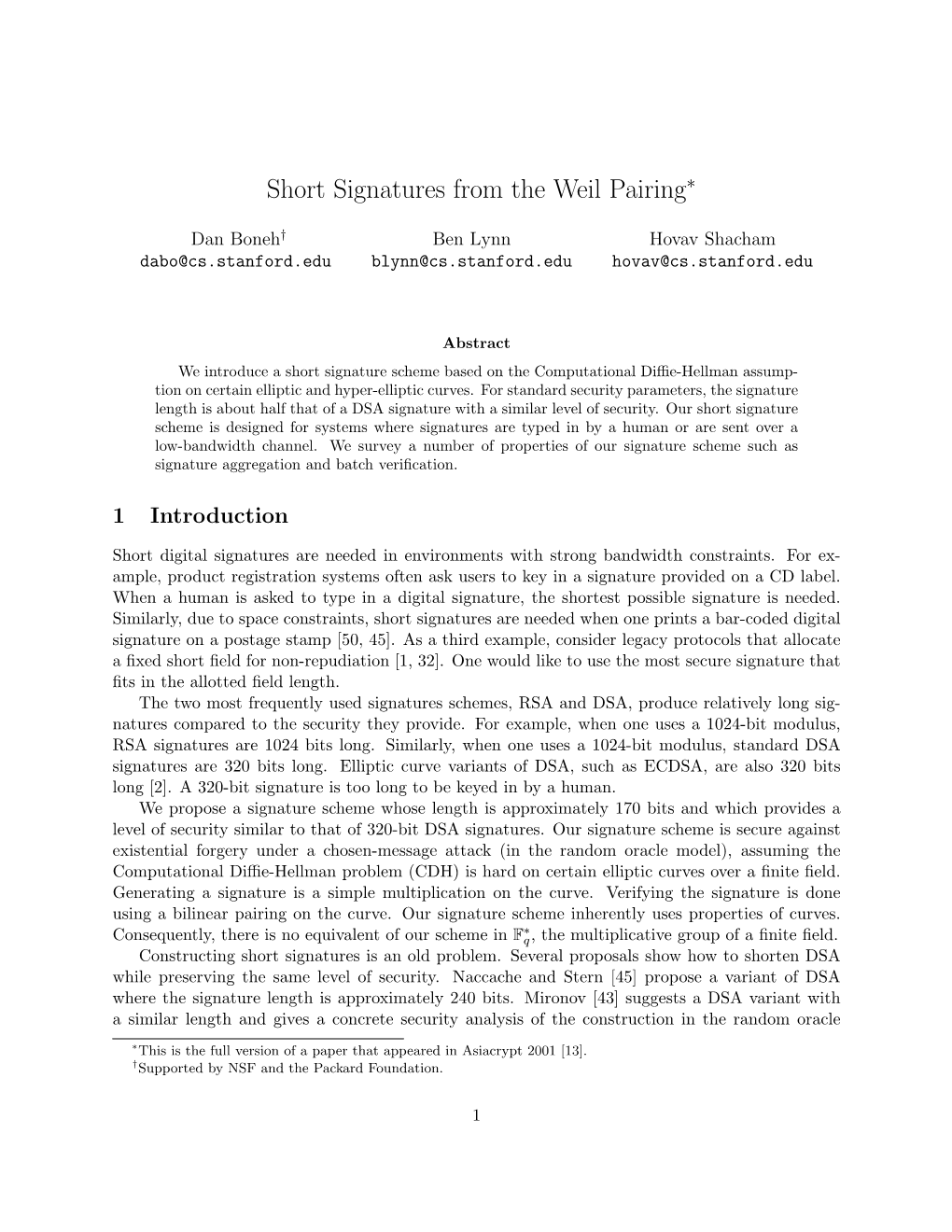 Short Signatures from the Weil Pairing∗