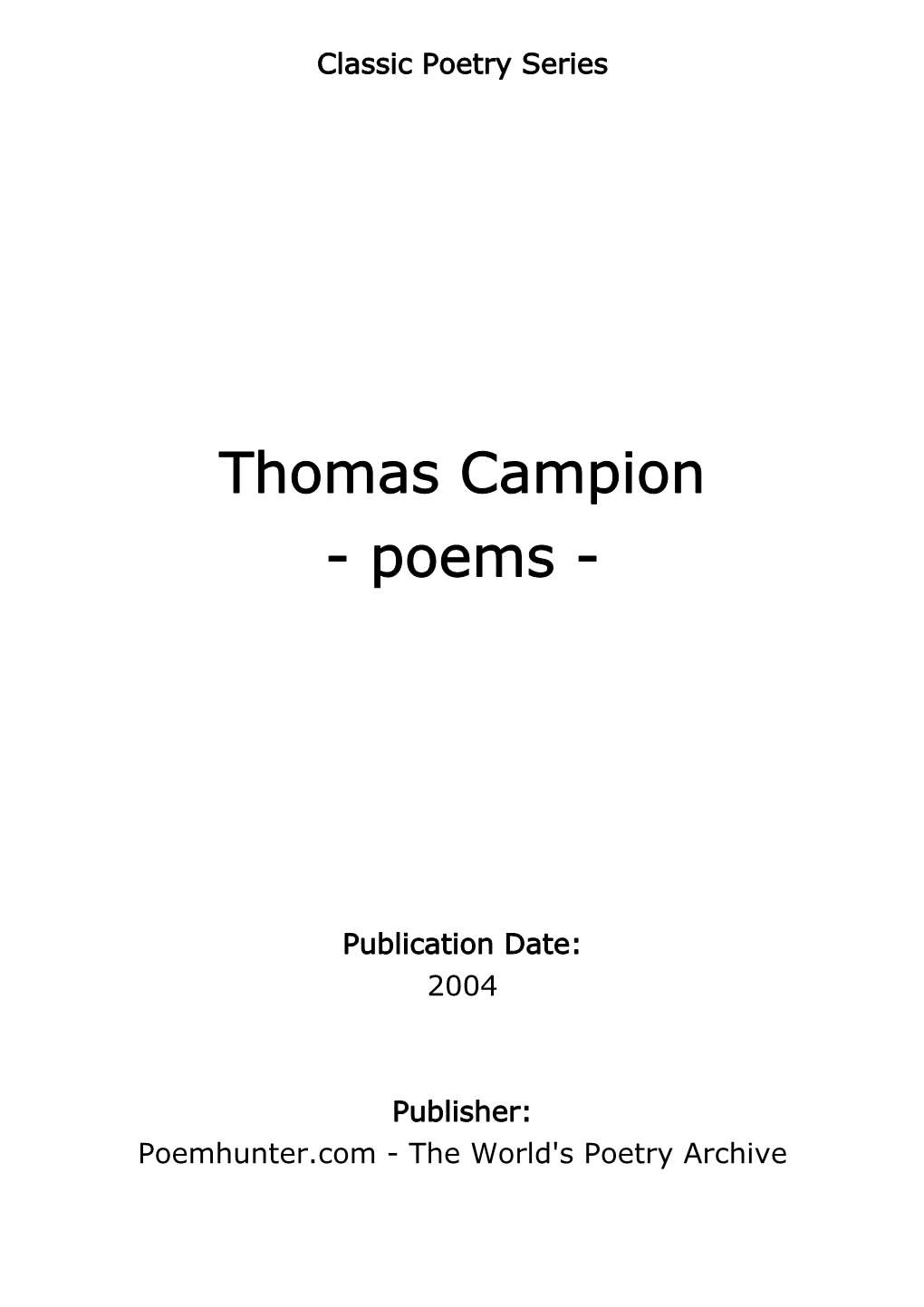 Thomas Campion - Poems