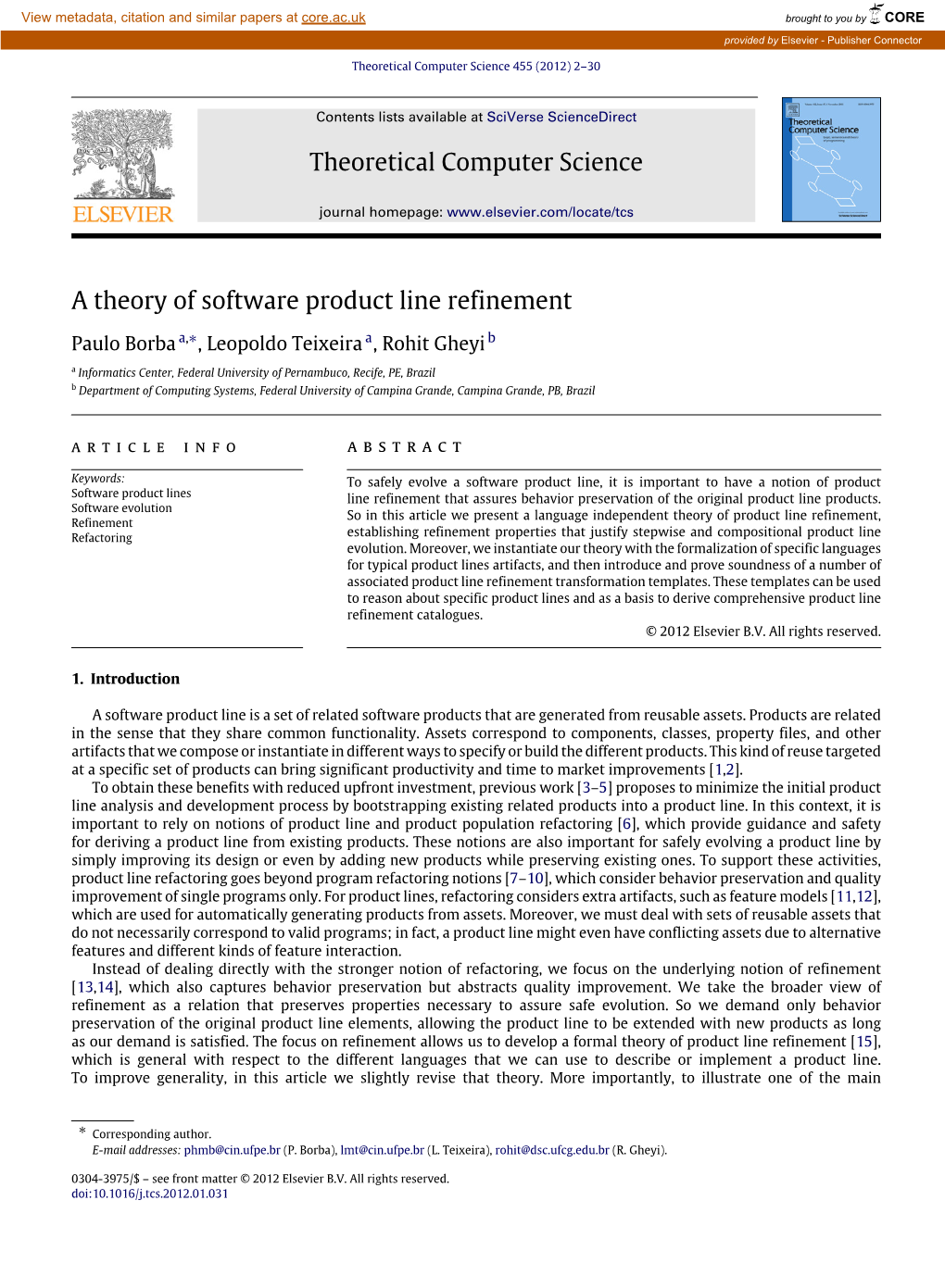 A Theory of Software Product Line Refinement