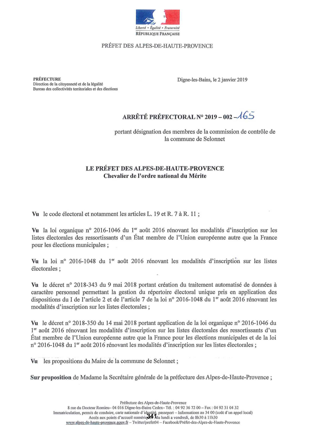 Arrêté Préfectoral N° 2019 — 002 —4.63