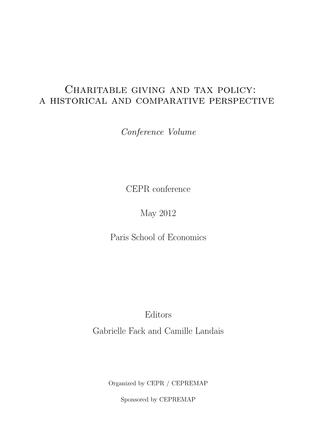 Charitable Giving and Tax Policy: a Historical and Comparative Perspective