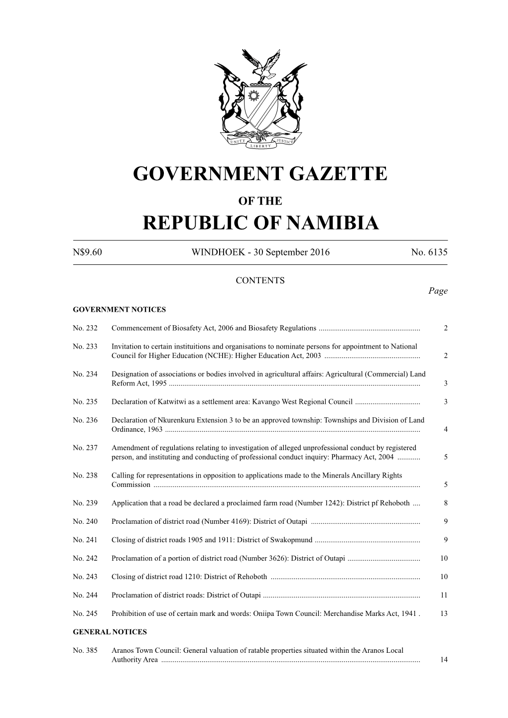 Government Gazette Republic of Namibia