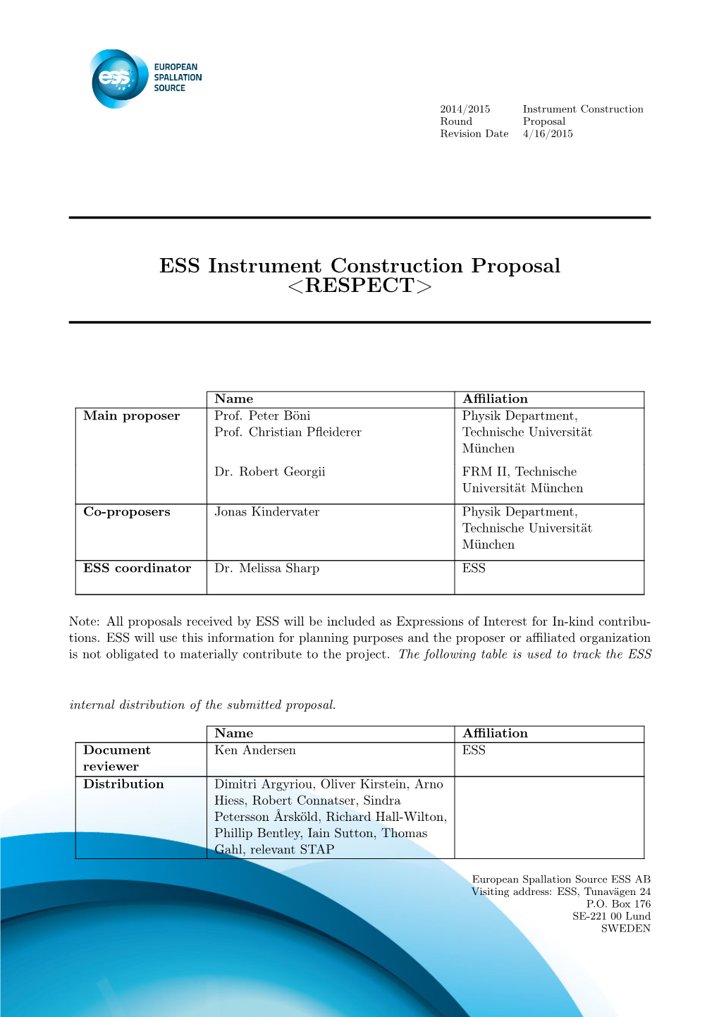 ESS Instrument Construction Proposal &lt;‌RESPECT‌&gt;
