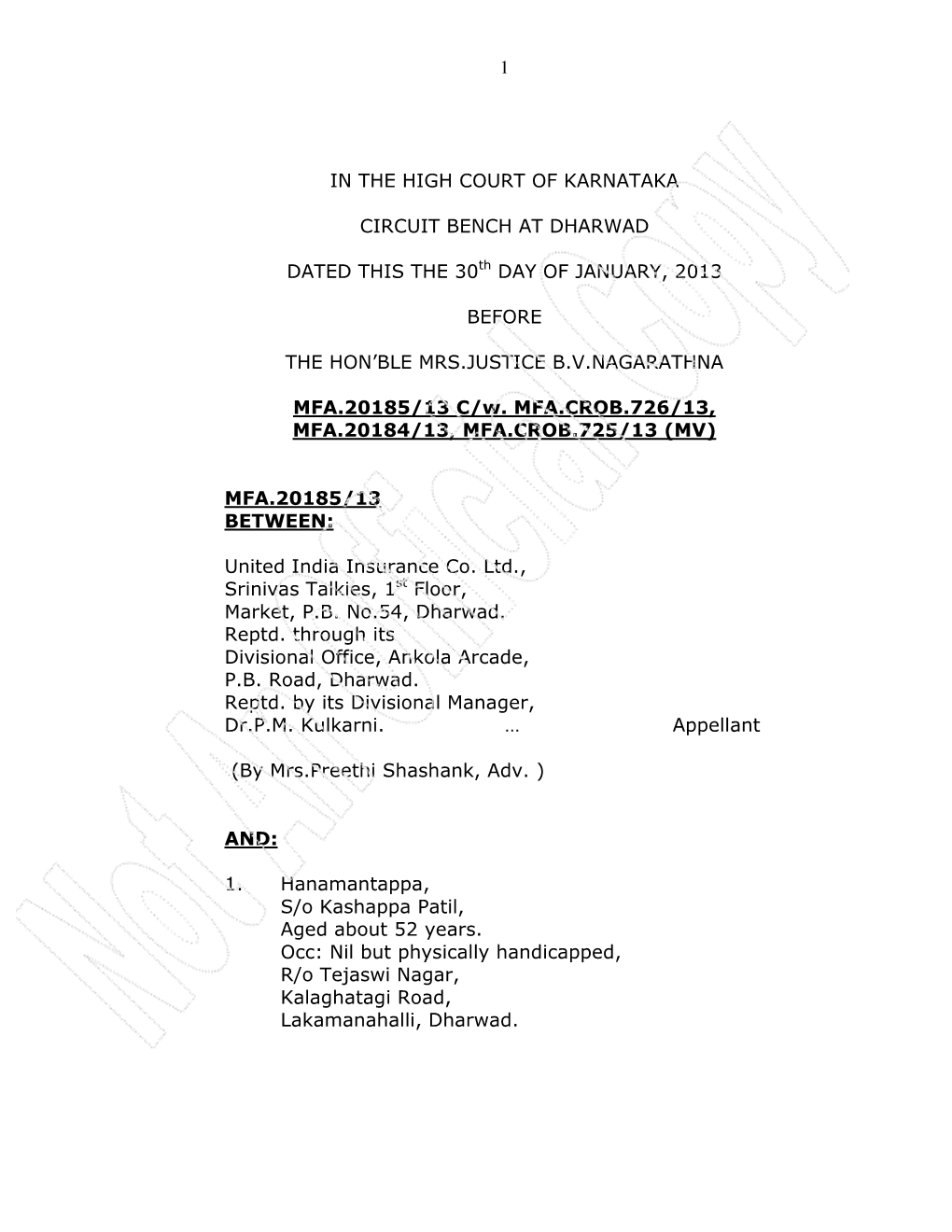 1 in the High Court of Karnataka Circuit Bench At