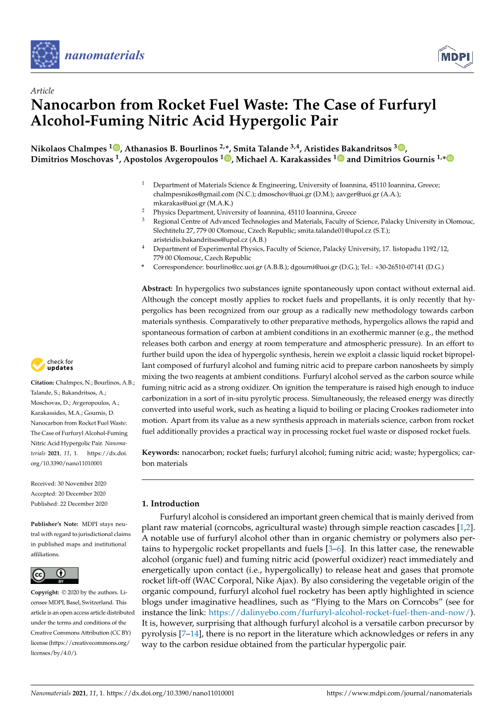 Nanocarbon from Rocket Fuel Waste: the Case of Furfuryl Alcohol-Fuming Nitric Acid Hypergolic Pair