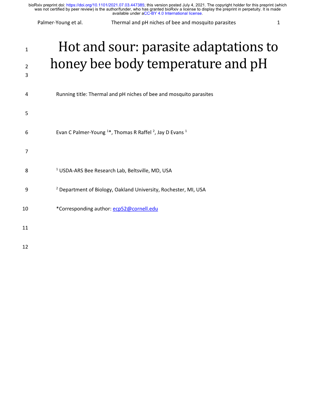 Hot and Sour: Parasite Adaptations to Honey Bee Body Temperature and Ph