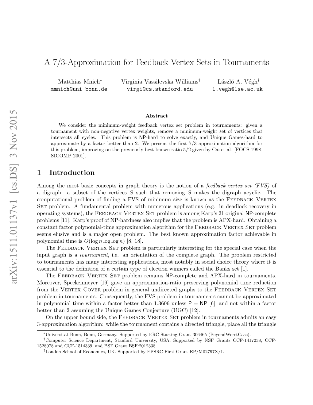 A 7/3-Approximation for Feedback Vertex Sets in Tournaments