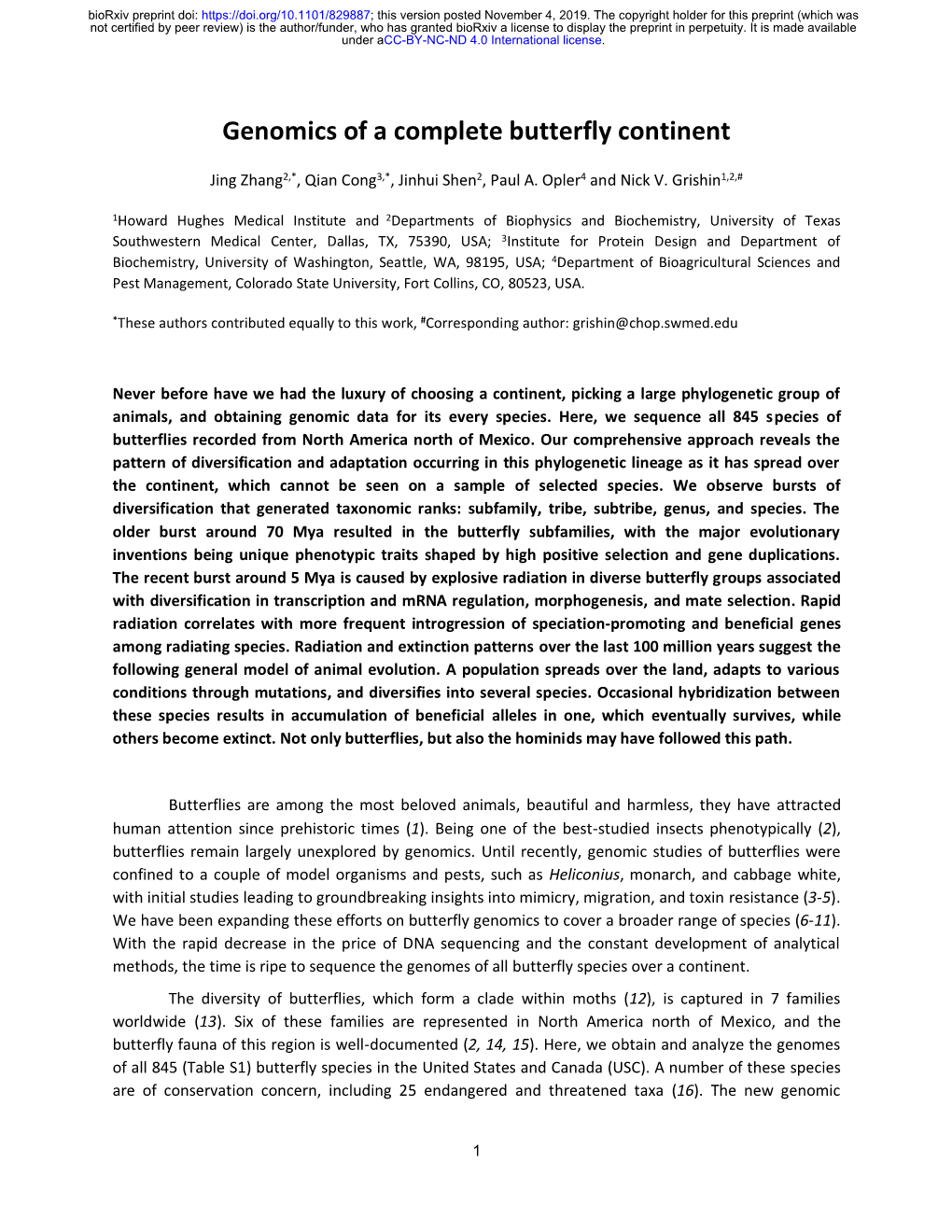 Genomics of a Complete Butterfly Continent