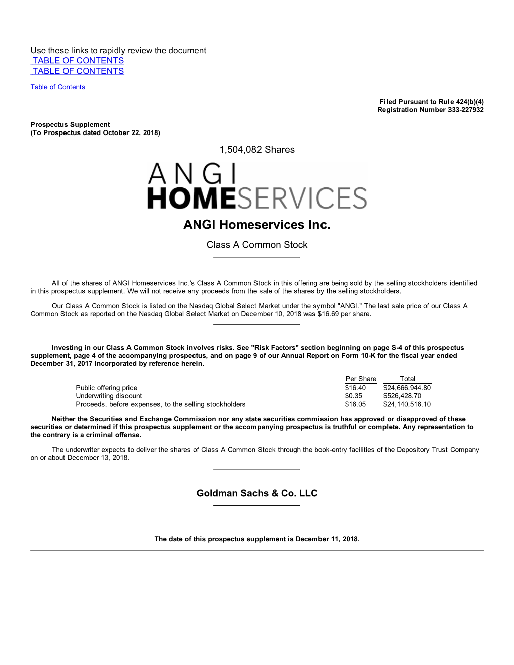 ANGI Homeservices Inc. Class a Common Stock