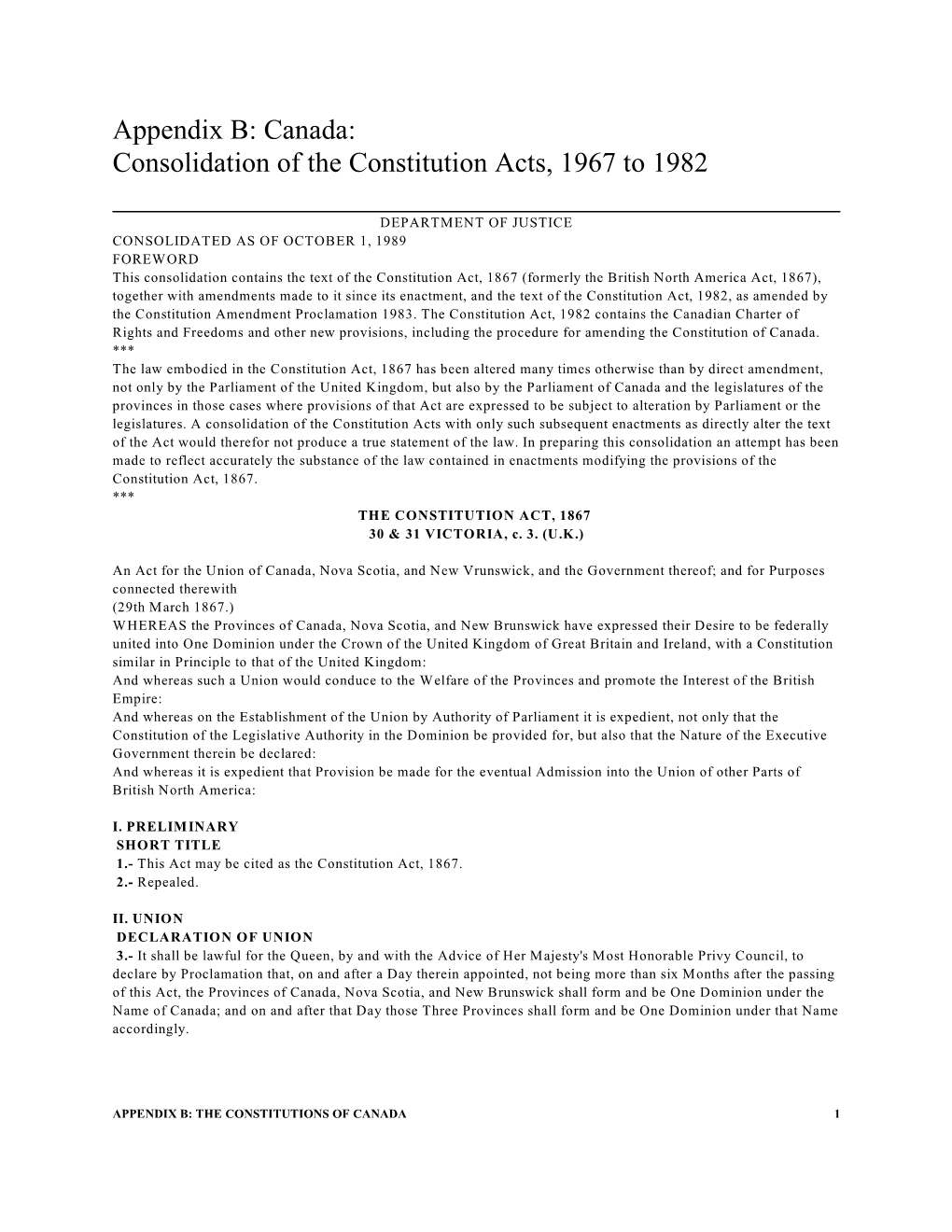 Consolidation of the Constitution Acts, 1967 to 1982