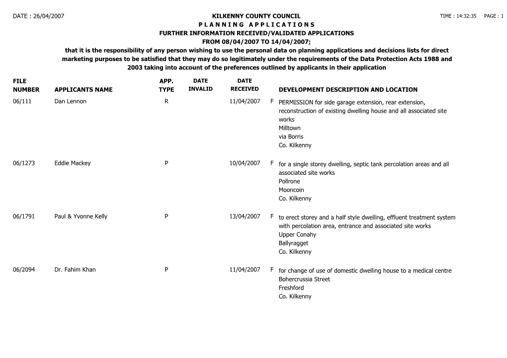 File Number Date : 26/04/2007 Kilkenny County Council