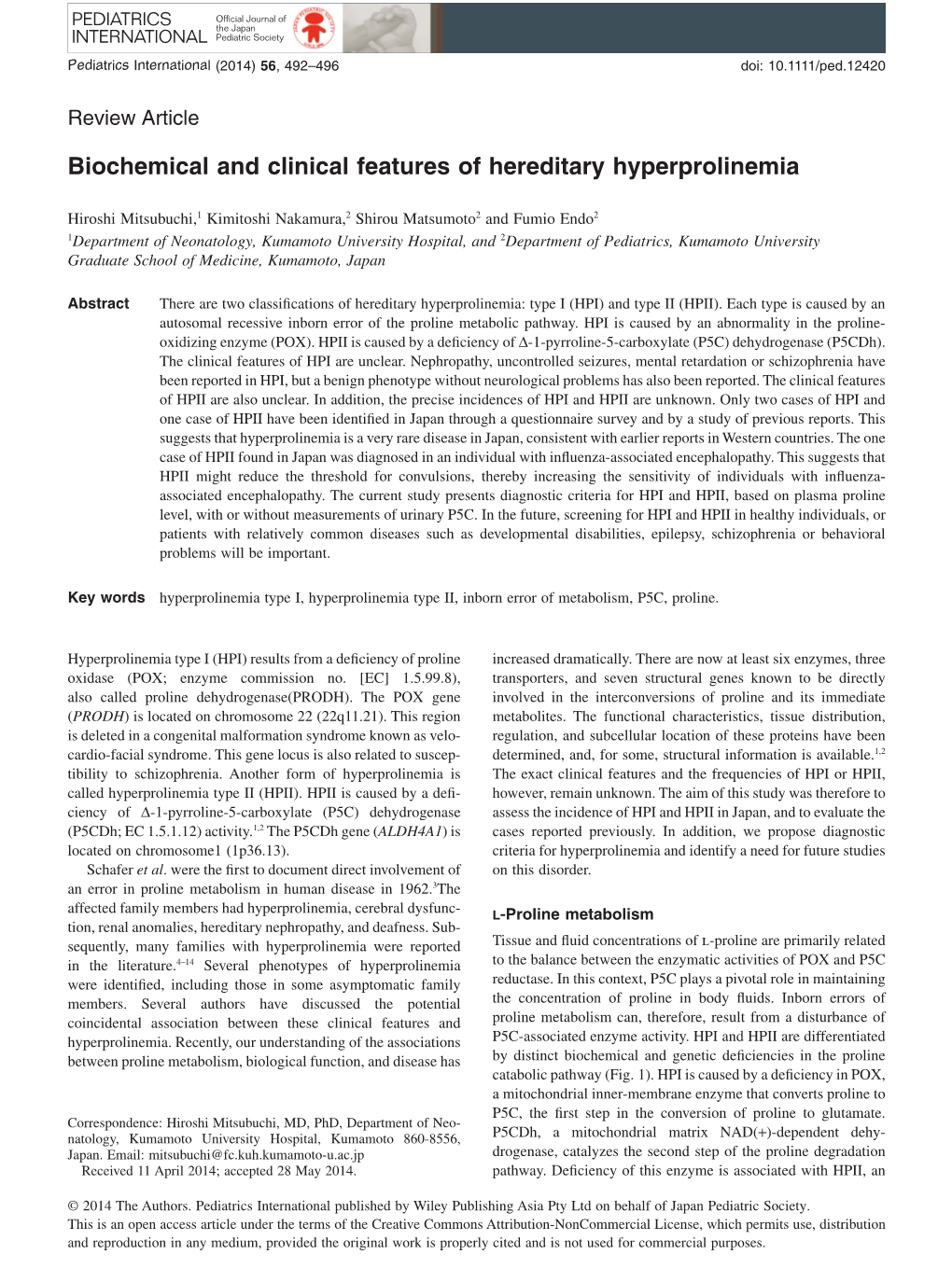 Biochemical and Clinical Features of Hereditary Hyperprolinemia