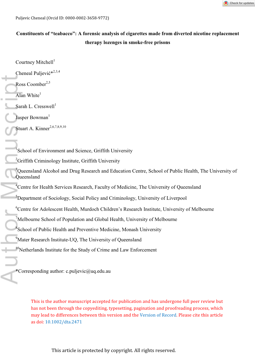 Constituents of “Teabacco”: a Forensic Analysis of Cigarettes Made from Diverted Nicotine Replacement Therapy Lozenges in Smoke-Free Prisons