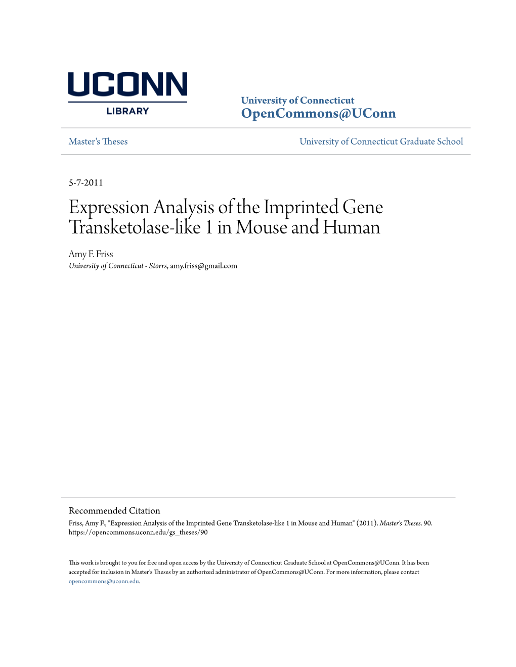 Expression Analysis of the Imprinted Gene Transketolase-Like 1 in Mouse and Human Amy F