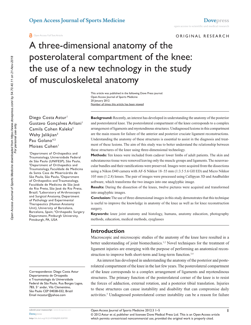 A Three-Dimensional Anatomy of the Posterolateral Compartment of the Knee: the Use of a New Technology in the Study of Musculoskeletal Anatomy