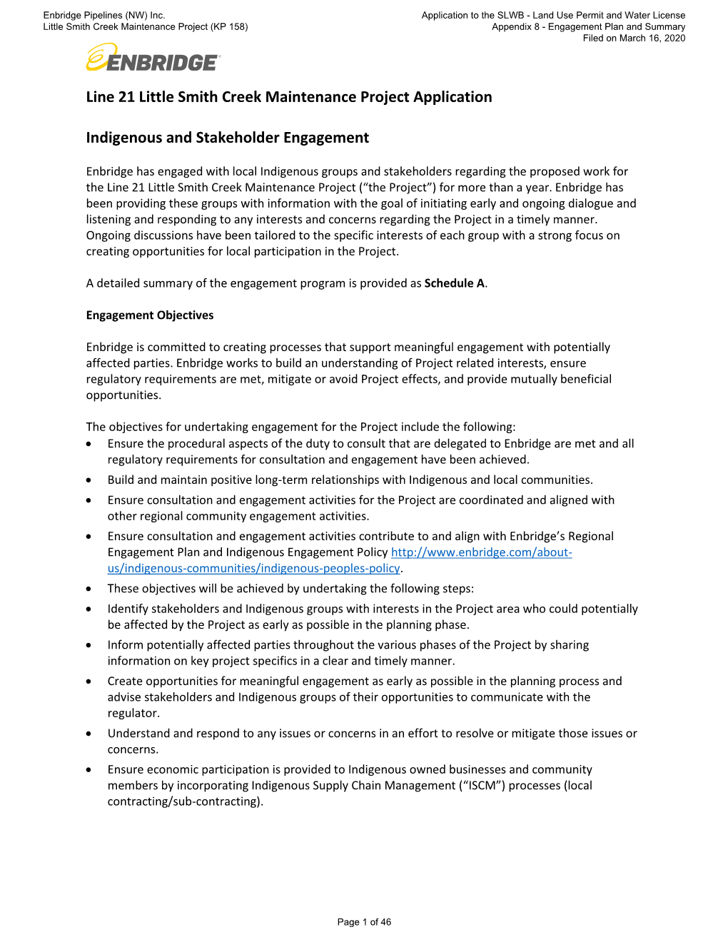 Line 21 Little Smith Creek Maintenance Project Application