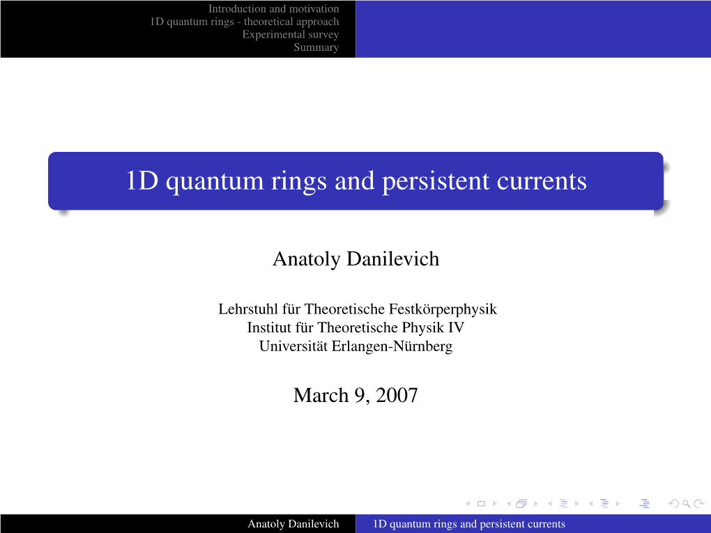 1D Quantum Rings and Persistent Currents