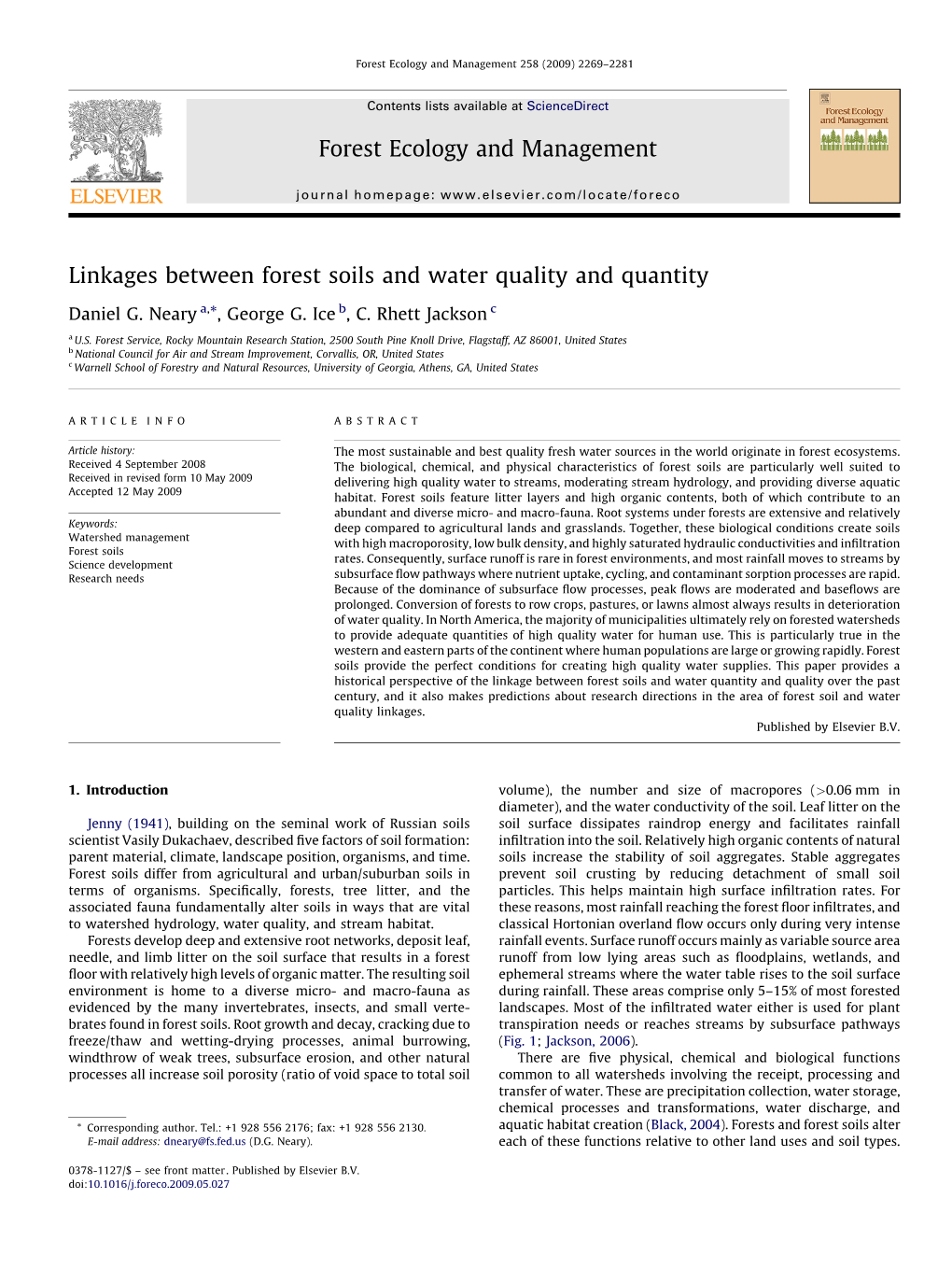 Linkages Between Forest Soils and Water Quality and Quantity