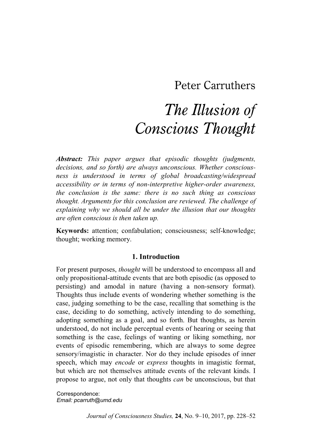 The Illusion of Conscious Thought