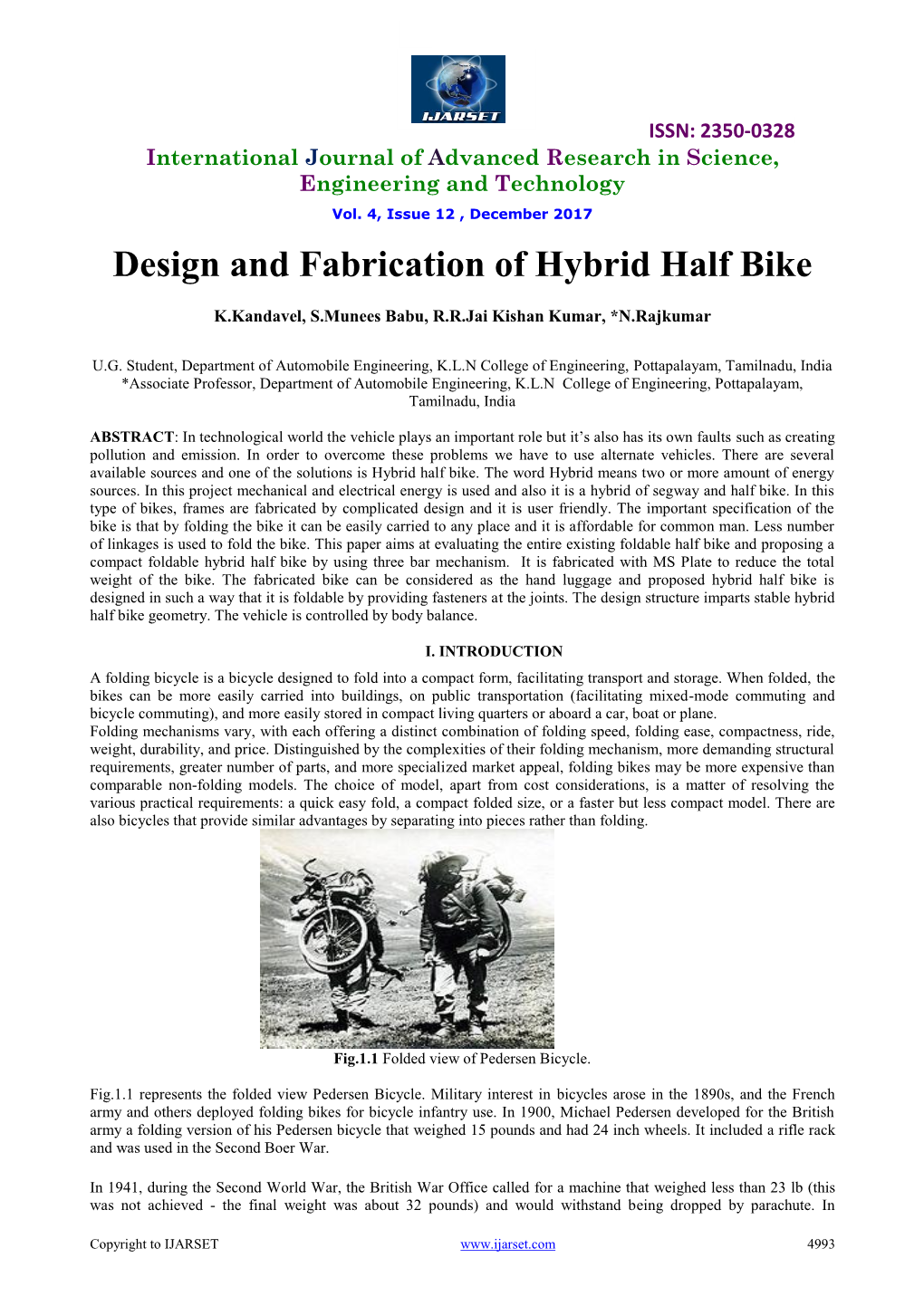 Design and Fabrication of Hybrid Half Bike