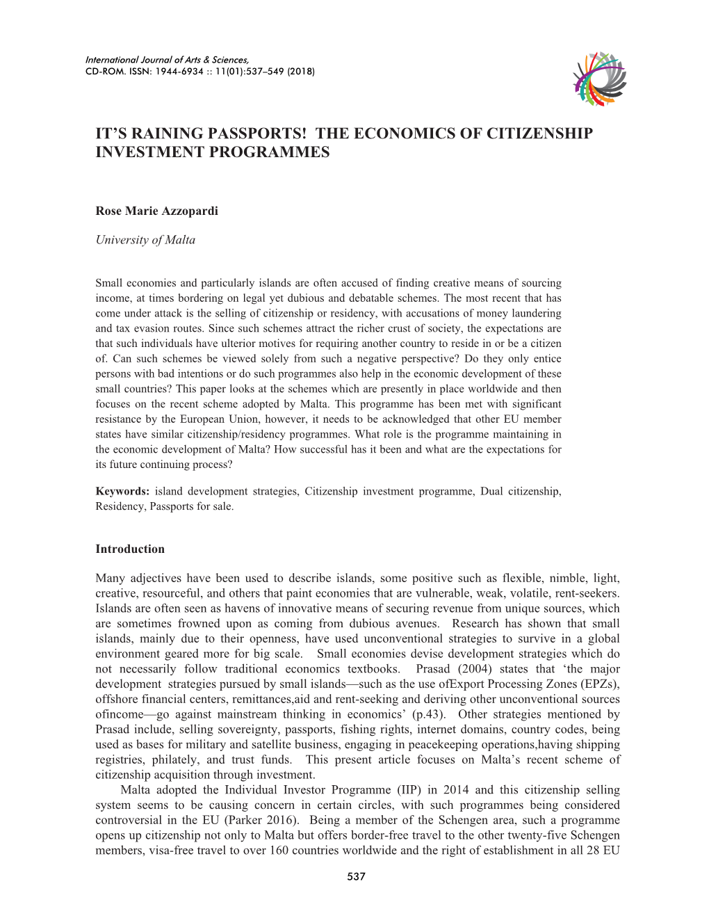 It's Raining Passports! the Economics of Citizenship Investment Programmes